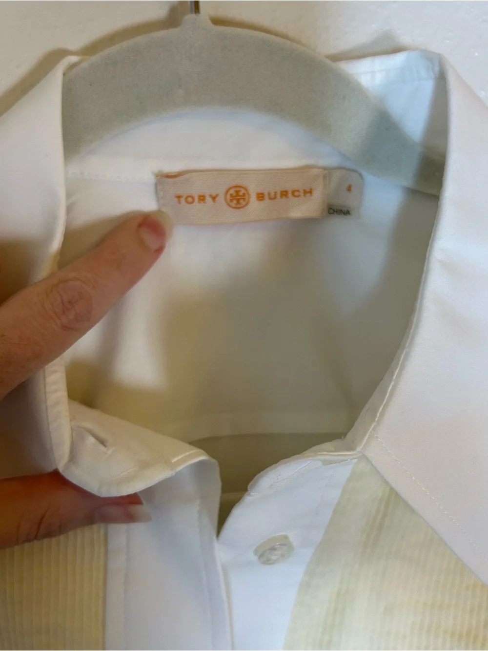 Tory Burch White Butter Yellow Classic Button Down Tuxedo Style Shirt 4 Classic